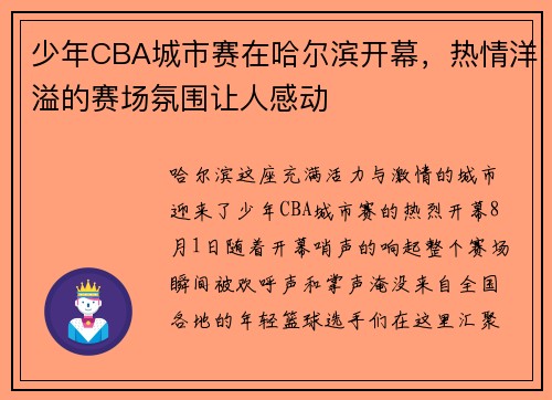 少年CBA城市赛在哈尔滨开幕，热情洋溢的赛场氛围让人感动
