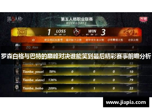 罗森白格与巴特的巅峰对决谁能笑到最后精彩赛事前瞻分析